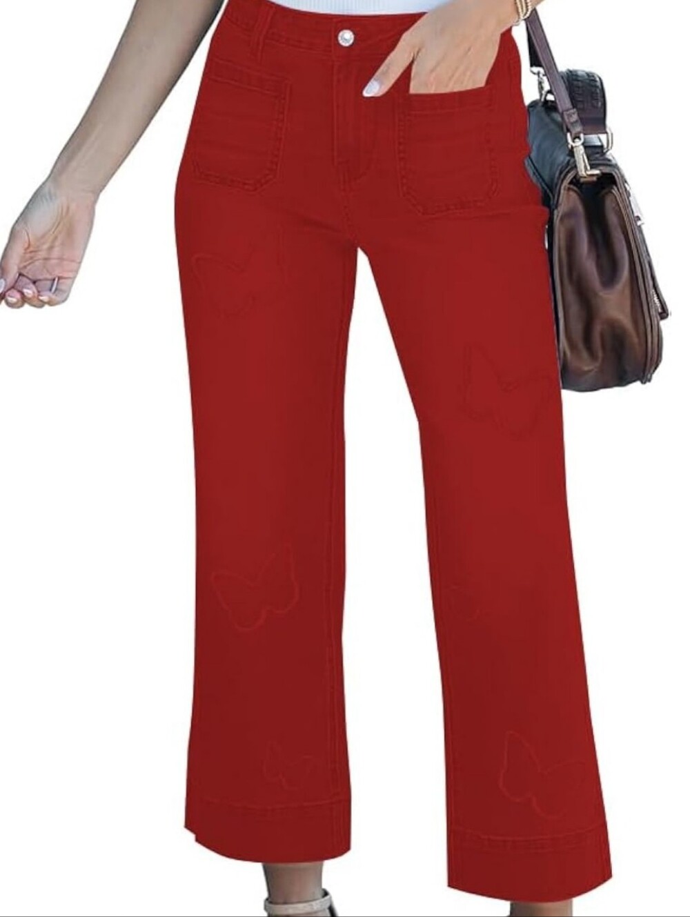 Knolnt Women's Red Cropped Wide Leg Jeans NWT Size XXL